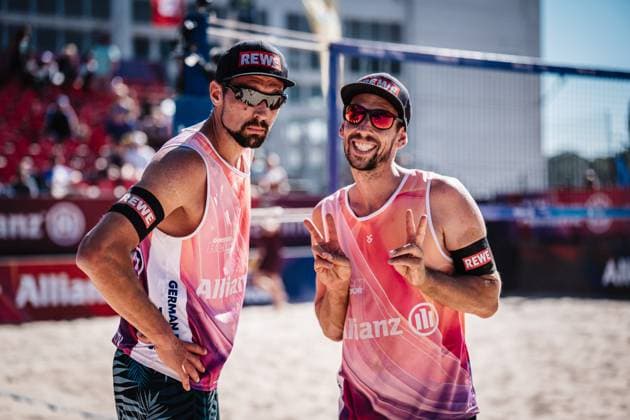 Beach volleyball men Allianz German Beach Tour 2025 Tourstop Berlin 21 08 2025 f l Jonathan Erdmann and Nejc Zemljak Berlin Funkhaus Beach Berlin Germany