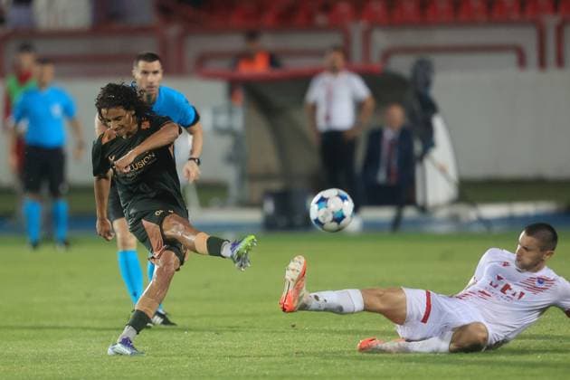 MOSTAR , 21-08-2025 , Stadium Bijeli Brijeg , season 2025 2026 , UEFA Europa League Football play off , match between Zrinjski and FC Utrecht 0-2. Picture shows Utrecht player Gjivai Zechiel Zrinjski - Utrecht  x30604480x Copyright: