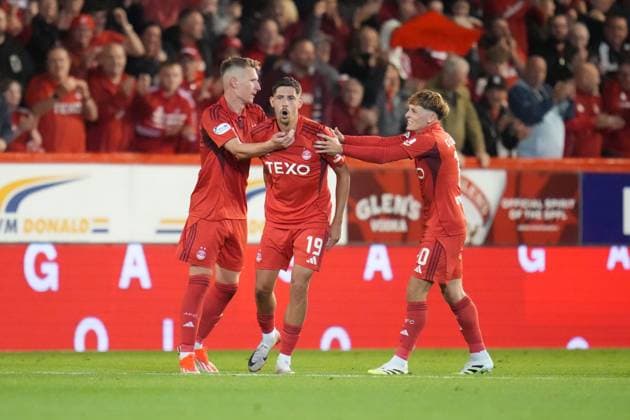 Ester Sokler of Aberdeen celebrates after scoring Aberdeen v FCSB, UEFA Europa League, Play-Off Round, First Leg, Football, Pittodrie, Aberdeen, Scotland, UK - 21 Aug 2025Aberdeen Pittodrie Scotland United Kingdom EDITORIAL USE ONLY No use with unauthorised audio, video, data, fixture lists, club league logos or live services. Online in-match use limited to 120 images, no video emulation. No use in betting, games or single club league player publications. Copyright: xPetexSummers Shutterstockx 15449391fk