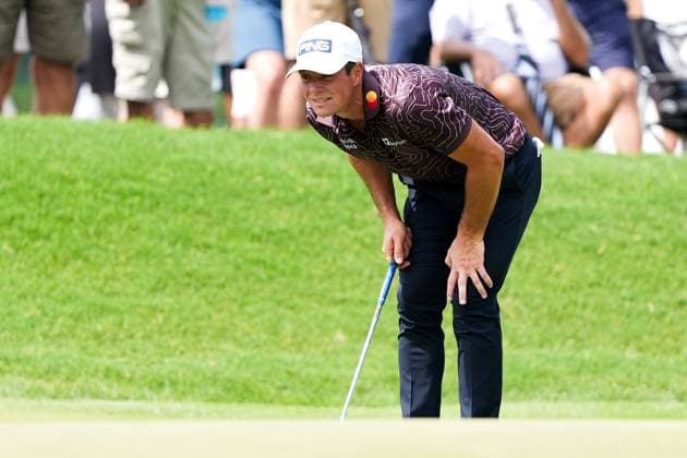 August 21, 2025, Atlanta, Georgia, USA: Viktor Hovland (NOR) lines up a putt on the first green during the first round of the 2025 TOUR Championship at East Lake Golf Club. Atlanta USA - ZUMAw109 20250821_fap_w109_020 Copyright: xDebbyxWongx