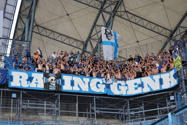 POLAND OUT !!! 21.08.2025 POZNAN, BULGARSKA , ENEA STADION PILKA NOZNA (FOOTBALL), PLAY-OFFS UEFA EUROPA LIGA 2025 - 2026 GAME LECH POZNAN - RKC GENK N P FANS RKC GENK FOTO JAKUB PIASECKI CYFRASPORT NEWSPIX.PL --- newspix.pl 