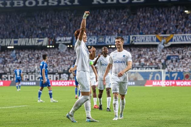 POLAND OUT !!! 2025.08.21 Poznan Pilka nozna 4 Runda Eliminacji Liga Europy Lech Poznan - KRC Genk N z Hyeongyu Oh gol radosc bramka goal celebration Foto Pawel Jaskolka PressFocus 2025.08.21 Poznan Football 4th Qualifying Round UEFA Europa League Lech Poznan - KRC Genk Credit: Pawel Jaskolka PressFocus NEWSPIX.PL --- newspix.pl 