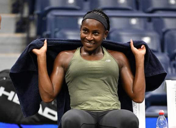 FLUSHING NY- AUGUST 21: Coco Gauff is seen on the practice court on Arthur Ashe Stadium at the USTA Billie Jean King National Tennis Center on August 21, 2025 in Flushing Queens. Copyright: xmpi04x