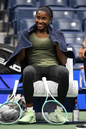 FLUSHING NY- AUGUST 21: Coco Gauff is seen on the practice court on Arthur Ashe Stadium at the USTA Billie Jean King National Tennis Center on August 21, 2025 in Flushing Queens. Copyright: xmpi04x