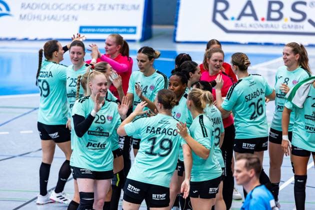21 08 2025, GER, Handball, Women, Season 2025 2026, 1 BL Alsco Womens Handball Bundesliga, Test match, Thueringer HC BSV Sachsen Zwickau Johanna Reichert Thueringer HC,29 Luca Farago Thueringer HC,19 99974 Mühlhausen Goermar Görmar Halle Thuringia Germany