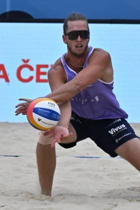 Adam Stocek of Czech Republic in action during the Brno Beach Pro, Beach volleyball, Beachvolleyball tournament of Futures category in Brno, Czech Republic, August 22, 2025. (CTKxPhoto VaclavxSalek) CTKPhotoP2025082204229  CTKPhotoP2025082204229