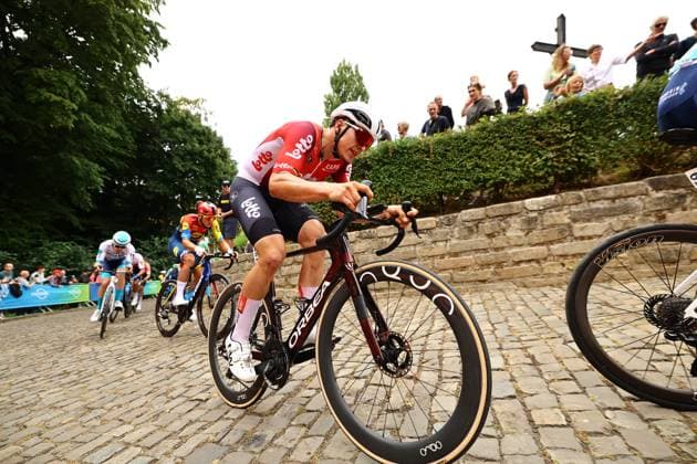 Belgian Arnaud De Lie of Lotto Cycling Team pictured in action during the third stage of the Renewi Tour multi-stage cycling race, from Aalter to Geraardsbergen (179,9 km) on Friday 22 August 2025. The five-day race takes place in Belgium and the Netherlands. DAVIDxPINTENS  x131891107x