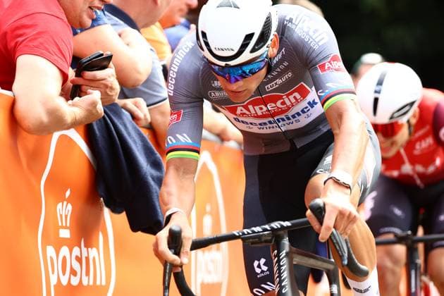 Dutch Mathieu van der Poel of Alpecin-Deceuninck pictured in action during the third stage of the Renewi Tour multi-stage cycling race, from Aalter to Geraardsbergen (179,9 km) on Friday 22 August 2025. The five-day race takes place in Belgium and the Netherlands. DAVIDxPINTENS  x131894689x