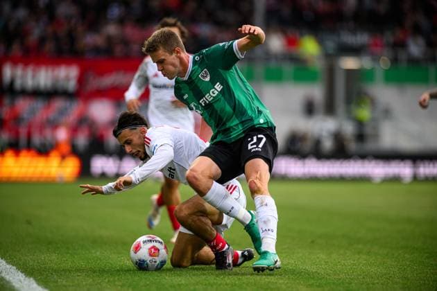 MUNSTER, GERMANY - 22 AUGUST, 2025: Jano ter Horst, Berkay Yilmaz, The football match of 2.Bundesliga SC Preussen Munster 1. FC Nurnberg at LVM-Preussenstadion  Copyright: xVITALIIxKLIUIEVx