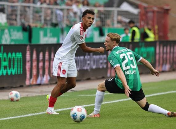 22 08 2025 Soccer Season 2025 2026 2 Soccer Bundesliga 03 Matchday SC Preußen Münster SCP 1 FC Nuremberg FCN Club Sportfoto Zink DaMa xdaxmax DFL regulations prohibit any use of photographs as image sequences and or quasi video only for editorial use Henri Koudossou 8, 1 FC Nuremberg FCN Luca Bolay 25, Preußen Münster