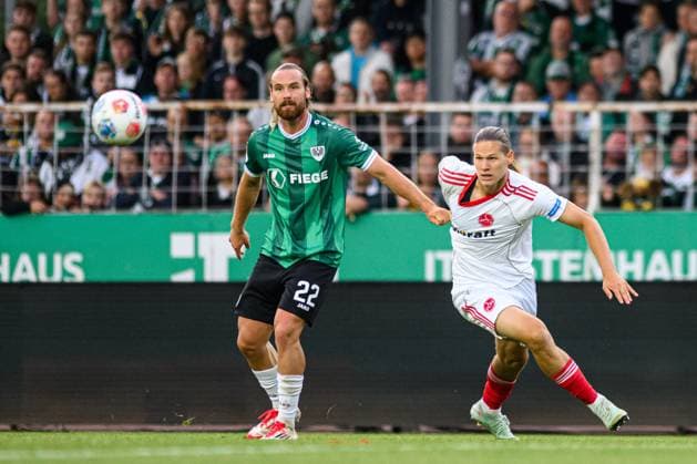 MUNSTER, GERMANY - 22 AUGUST, 2025: Artem Stepanov, Jannis Heuer, The football match of 2.Bundesliga SC Preussen Munster 1. FC Nurnberg at LVM-Preussenstadion  Copyright: xVITALIIxKLIUIEVx