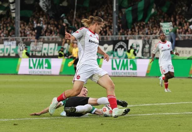 22 08 2025 Soccer Season 2025 2026 2 Soccer Bundesliga 03 Matchday SC Preußen Münster SCP 1 FC Nürnberg FCN Club Sportfoto Zink DaMa xdaxmax DFL regulations prohibit any use of photographs as image sequences and or quasi video only for editorial use Artem Stepanov 11, 1 FC Nürnberg FCN Simon Scherder 15, Preußen Münster