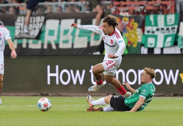22 08 2025 Soccer Season 2025 2026 2 Soccer Bundesliga 03 Matchday SC Preußen Münster SCP 1 FC Nürnberg FCN Club Sportfoto Zink DaMa xdaxmax DFL regulations prohibit any use of photographs as image sequences and or quasi video only for editorial use Rafael Lubach 18, 1 FC Nürnberg FCN Luca Bolay 25, Preußen Münster