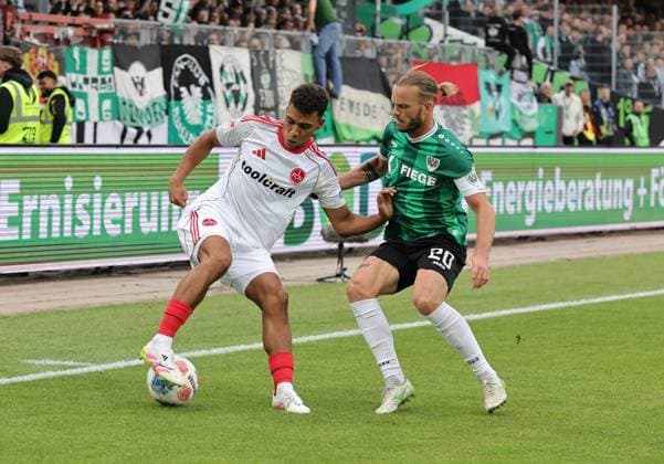 22 08 2025 Soccer Season 2025 2026 2 Soccer Bundesliga 03 Matchday SC Preußen Münster SCP 1 FC Nürnberg FCN Club Sportfoto Zink DaMa xdaxmax DFL regulations prohibit any use of photographs as image sequences and or quasi video only for editorial use Henri Koudossou 8, 1 FC Nürnberg FCN Jannis Heuer 22, Preußen Münster