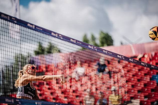 Beach volleyball women Allianz German Beach Tour 2025 Tourstop Berlin 22 08 2025 Nele Barber on the attack Berlin Funkhaus Beach Berlin Germany