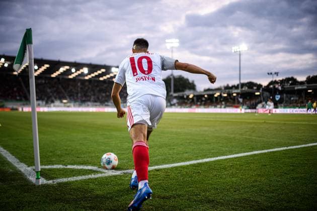 MUNSTER, GERMANY - 22 AUGUST, 2025: Julian Justvan, The football match of 2.Bundesliga SC Preussen Munster 1. FC Nurnberg at LVM-Preussenstadion  Copyright: xVITALIIxKLIUIEVx
