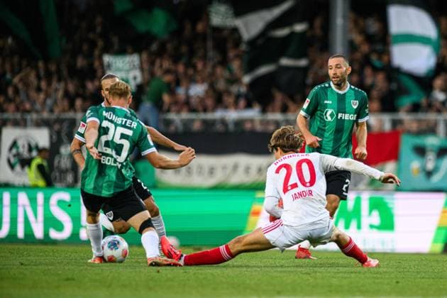 MUNSTER, GERMANY - 22 AUGUST, 2025: Luca Bolay, Caspar Jander, The football match of 2.Bundesliga SC Preussen Munster 1. FC Nurnberg at LVM-Preussenstadion  Copyright: xVITALIIxKLIUIEVx