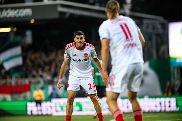 MUNSTER, GERMANY - 22 AUGUST, 2025: Luka Lochoshvili, Artem Stepanov, The football match of 2.Bundesliga SC Preussen Munster 1. FC Nurnberg at LVM-Preussenstadion  Copyright: xVITALIIxKLIUIEVx