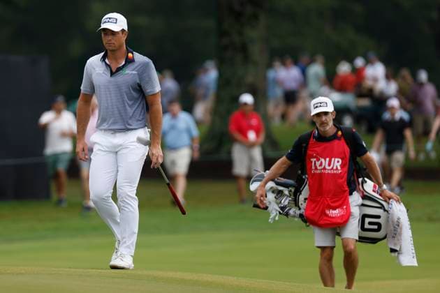 ATLANTA, GA - AUGUST 22: Viktor Hovland of Norway walks up to the No. 3 green during the second round of the PGA, Golf Herren Tour Championship, August 22, 2025 at East Lake Golf Club in Atlanta, Georgia. (Photo by Matthew Maxey Icon Sportswire) GOLF: AUG 22 PGA FedEx Cup Playoffs - Tour Championship EDITORIAL USE ONLY Icon250822059