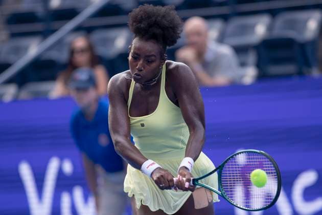 August 22, 2025, Monterrey, Nuevo Leon, Mexico: Alycia Parks (USA) in action against Diana Shnaider (RUS) during the semi-finals at the Monterrey Open WTA, Tennis Damen 500. Monterrey Mexico - ZUMAo125 20250822_zip_o125_003 Copyright: xAntonioxOjedax