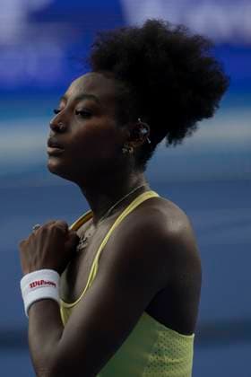 August 22, 2025, Monterrey, Nuevo Leon, Mexico: Alycia Parks (USA) in action against Diana Shnaider (RUS) during the semi-finals at the Monterrey Open WTA, Tennis Damen 500. Monterrey Mexico - ZUMAo125 0831208224st Copyright: xAntonioxOjedax