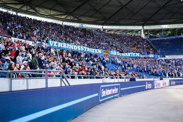 23 08 2025 Soccer, 2025 2026, 2 Bundesliga, 3 Matchday, Hannover 96 1 FC Magdeburg Fans Magdeburg with Banner Abolish Association Penalties DFL REGULATIONS PROHIBIT ANY USE OF PHOTOGRAPHS AS IMAGE SEQUENCES AND OR QUASI VIDEO