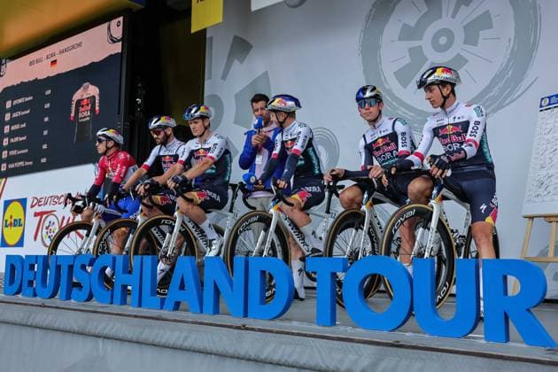 Cycling UCI ProSeries Men Elite LIDL Deutschland Tour 2025 Stage 3 Arnsberg Kassel on 23 08 2025 Florian Lipowitz RED BULL BORA HANSGROHE with his team xJRx