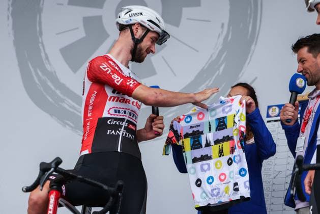 Cycling UCI ProSeries Men Elite LIDL Deutschland Tour 2025 Stage 3 Arnsberg Kassel on 23 08 2025 Jonas Rutsch INTERMARCHE WANTY receives the Community Jersey xJRx