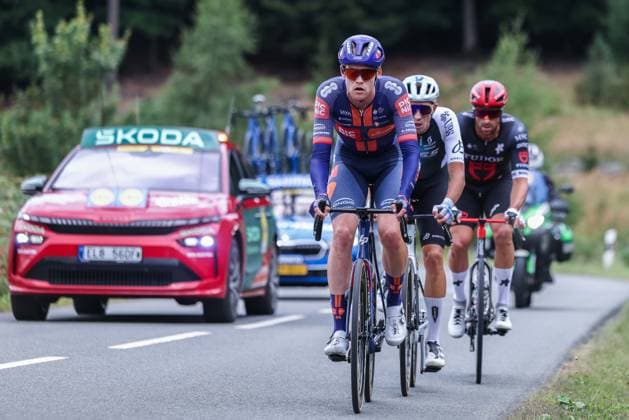 Cycling UCI ProSeries Men Elite LIDL Deutschland Tour 2025 Stage 3 Arnsberg Kassel on 23 08 2025 The leading group consisting of Enzo Leijnse TEAM PICNIC POSTNL , Marco Haller TUDOR PRO CYCLING TEAM , Jannik Steimle Q36 5 PRO CYCLING TEAM xJRx