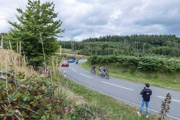 Cycling UCI ProSeries Men Elite LIDL Deutschland Tour 2025 Stage 3 Arnsberg Kassel on 23 08 2025 The escape group rides through the Sauerland region xJRx