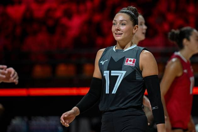 Canada v Bulgaria - FIVB Women s Volleyball World Championship, WM, Weltmeisterschaft NAKHON RATCHASIMA, THAILAND - AUGUST 23: Kacey Jost (17) of Canada celebrates after a position during the FIVB Women s Volleyball World Championship between Canada and Bulgaria at Korat Chatchai Sports Hall, in Nakhon Ratchasima, Thailand, on August 23, 2025. Mustafa Hatipoglu Anadolu Nakhon Ratchasima Thailand. Editorial use only. Please get in touch for any other usage.  Copyright: x2025xAnadoluxMustafaxHatipoglux