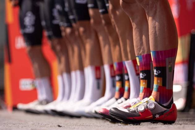 Elia Viviani shoes details during the 1st stage of the La Vuelta, tour of Spain cycling race, from Venaria to Novara. The race starts in Piedmont, Italy, where the first four stages take place. Italy Saturday, Aug 23, 2025. - cycling  Copyright: xMarcoxAlpozzi LaPressex