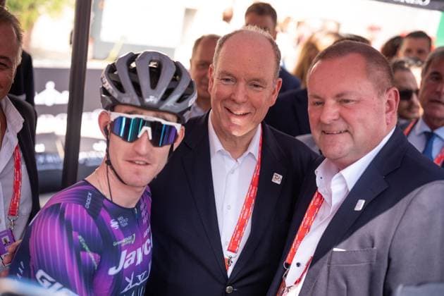 DUNBAR Edward and Alberto II di Monaco during the 1st stage of the La Vuelta, tour of Spain cycling race, from Venaria to Novara. The race starts in Piedmont, Italy, where the first four stages take place. Italy Saturday, Aug 23, 2025. - cycling  Copyright: xMarcoxAlpozzi LaPressex
