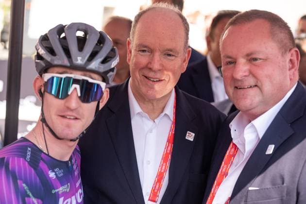 DUNBAR Edward and Alberto II di Monaco during the 1st stage of the La Vuelta, tour of Spain cycling race, from Venaria to Novara. The race starts in Piedmont, Italy, where the first four stages take place. Italy Saturday, Aug 23, 2025. - cycling  Copyright: xMarcoxAlpozzi LaPressex