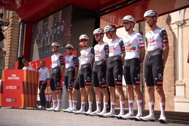 AUE Team during the 1st stage of the La Vuelta, tour of Spain cycling race, from Venaria to Novara. The race starts in Piedmont, Italy, where the first four stages take place. Italy Saturday, Aug 23, 2025. - cycling  Copyright: xMarcoxAlpozzi LaPressex