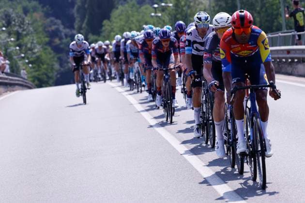 The pack compete in the first stage of 80th Vuelta a Espana cycling tour in Turin, Italy, 23 August 2025. The stage covers 183 km between the cities of Tutin and Novara. First stage of Vuelta a Espana tour !ACHTUNG: NUR REDAKTIONELLE NUTZUNG!  Copyright: xJavierxLizonx GRAF1744 20250823-55017721084_1