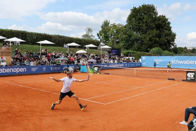 many spectators at the final, Cedrik Marcel Stebe GER vs Alexander Ritschard SUI , ATP Challenger Schwaben Open, Men, Final, Singles, Tennis, 23 08 2025 Augsburg Bavaria Germany Copyright: xkolbert-press ChristianxKolbertx
