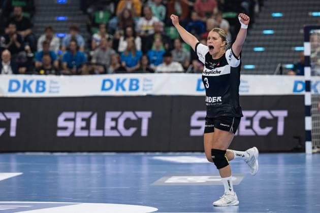 Laura Rueffieux HSG Blomberg Lippe, 3 celebrates a goal GER, HSG Blomberg Lippe vs Thueringer HC, Handball, HBF Supercup 2025, Final, 23 08 2025 GER, HSG Blomberg Lippe vs Thueringer HC, Handball, HBF Supercup 2025, Final, 23 08 2025 Muenchen Copyright: xEibner-Pressefoto HeikexFeinerx EP_HFR