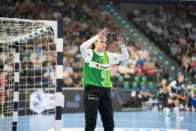 HSG Blomberg Lippe GER vs Thueringer HC GER , Handball, 1 Handball Bundesliga Women, Supercup, Season 2025 2026, Munich, 23 08 2025 Nicole Roth HSG Blomberg Lippe, 61 in defense Muenchen SAP Garden Germany