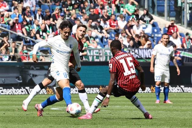 Laurin Ulrich 1 FC Magdeburg,8 vs Noel Aseko Hannover 96,15 2 Soccer Bundesliga Season 2025 2026 Hannover 96 vs 1 FC Magdeburg at the Heinz von Heiden Arena in Hannover Action,Soccer,Man,Men,Germany,23 08 2025