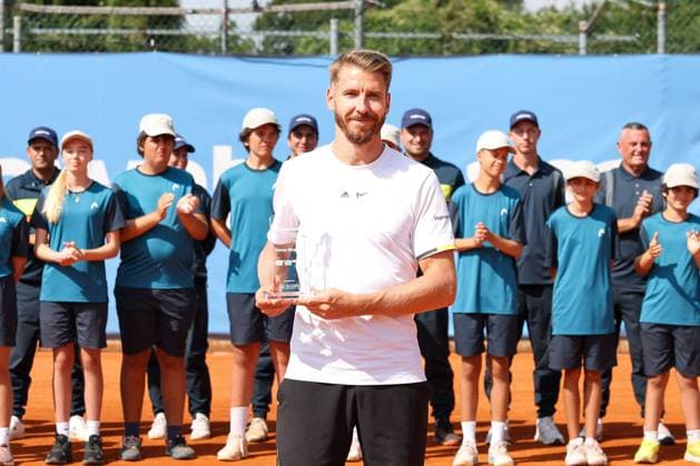 in the picture, Cedrik Marcel Stebe GER winner of the tournament in an interview, Cedrik Marcel Stebe GER vs Alexander Ritschard SUI , ATP Challenger Schwaben Open, Men, Final, Singles, Tennis, 23 08 2025 Augsburg Bavaria Germany Copyright: xkolbert-press ChristianxKolbertx