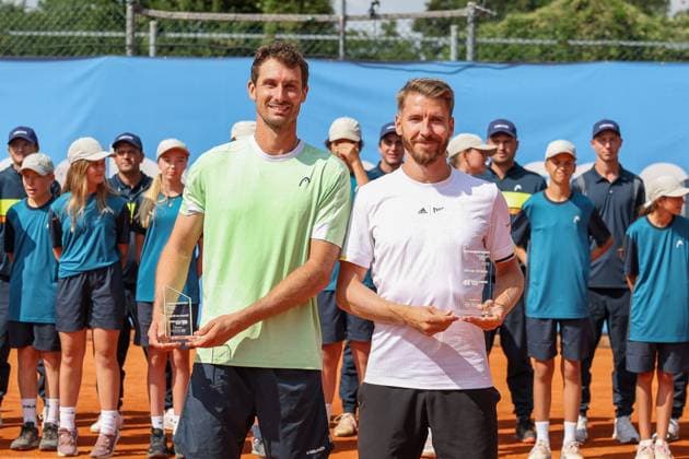 in the picture, Alexander Ritschard SUI and the winner Cedrik Marcel Stebe GER , Cedrik Marcel Stebe GER vs Alexander Ritschard SUI , ATP Challenger Swabia Open, Men, Final, Singles, Tennis, 23 08 2025 Augsburg Bavaria Germany Copyright: xkolbert-press ChristianxKolbertx