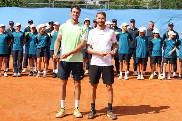 in the picture, Alexander Ritschard SUI and the winner Cedrik Marcel Stebe GER , Cedrik Marcel Stebe GER vs Alexander Ritschard SUI , ATP Challenger Swabia Open, Men, Final, Singles, Tennis, 23 08 2025 Augsburg Bavaria Germany Copyright: xkolbert-press ChristianxKolbertx