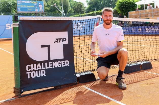 in the picture, Cedrik Marcel Stebe GER winner of the tournament in an interview, Cedrik Marcel Stebe GER vs Alexander Ritschard SUI , ATP Challenger Schwaben Open, Men, Final, Singles, Tennis, 23 08 2025 Augsburg Bavaria Germany Copyright: xkolbert-press ChristianxKolbertx
