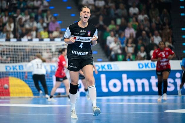 Muenchen HBF Super Cup 2025 HSG Blomberg Lippe Thueringer HC Andrea Jacobsen Blomberg Jubel Freude Emotion Muenchen SAP Garden Bayern Germany