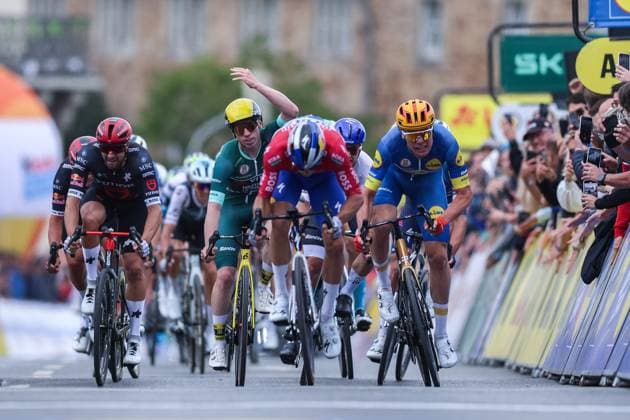 Cycling UCI ProSeries Men Elite LIDL Deutschland Tour 2025 Stage 3 Arnsberg Kassel on 23 08 2025 Danny Van Poppel RED BULL BORA HANSGROHE , center Soren Waerenskjold UNO X MOBILITY , left xJRx