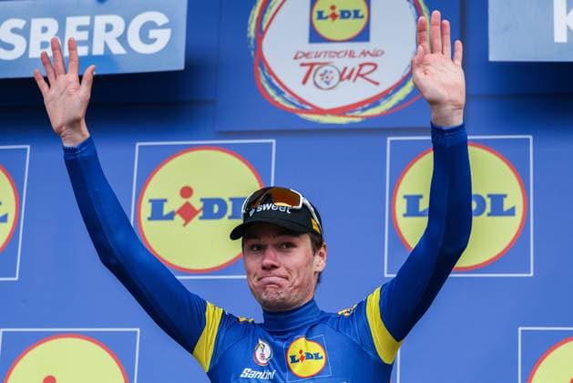 Cycling UCI ProSeries Men Elite LIDL Deutschland Tour 2025 Stage 3 Arnsberg Kassel on 23 08 2025 Soren Waerenskjold UNO X MOBILITY on the podium xJRx