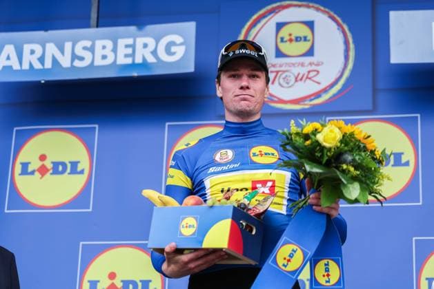 Cycling UCI ProSeries Men Elite LIDL Deutschland Tour 2025 Stage 3 Arnsberg Kassel on 23 08 2025 Soren Waerenskjold UNO X MOBILITY on the podium xJRx