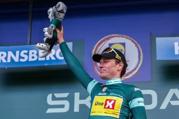Cycling UCI ProSeries Men Elite LIDL Deutschland Tour 2025 Stage 3 Arnsberg Kassel on 23 08 2025 Soren Waerenskjold UNO X MOBILITY on the podium xJRx