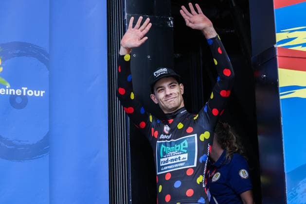 Cycling UCI ProSeries Men Elite LIDL Deutschland Tour 2025 Stage 3 Arnsberg Kassel on 23 08 2025 Miguel Heidemann REMBE RAD NET on the podium xJRx